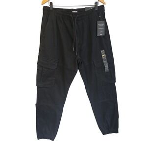 🆕️ NWT Bluenotes Mens XL Slim Cargo Jogger Pants Black Cotton Stretch 614-2505